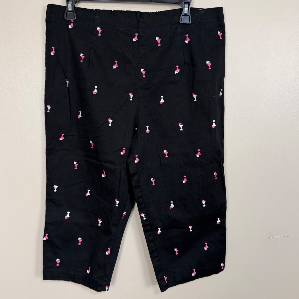 Charter Club Womens Martini‎ Embroidered Capri Pants Black Soot WL21920C Size 14